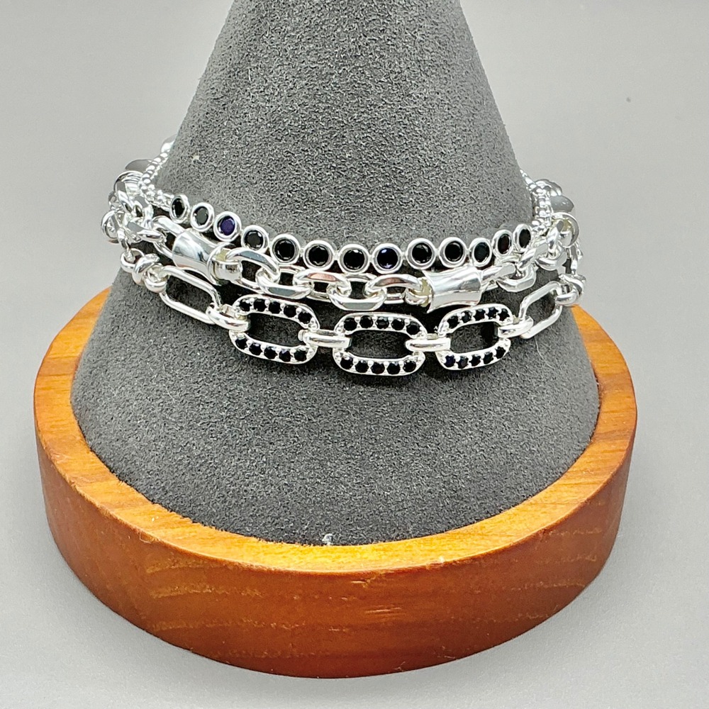 Bomb Party Bracelet Timeless Details RBP8082 Black Onyx CZ Silver Plated 6-9.5"